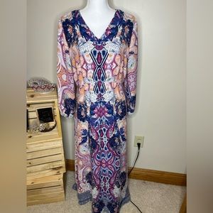 Chico's long sleeve maxi dress, colorful print, sz. 1.5 US sz. 10